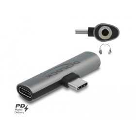   Delock szürke audio adapter USB Type-C    sztereo jack anya és USB Type-C  PD