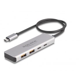   Delock USB 10 Gbps USB Type-C  hub 2 x A-típusú USB csatlakozóval és 2 x USB Type-C  csatlakozóval, valamint egy 35 cm hosszú csatlakozó ...