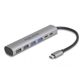   Delock 6 portos USB hub 4 x A-típusú USB anyával és 2 x USB Type-C  anya csatlakozóval (64232)
