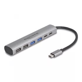   Delock 6 portos USB hub 4 x A-típusú USB anyával és 2 x USB Type-C  anya csatlakozóval (64232)