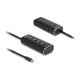  Delock 4 portos USB 10 Gbps hub USB Type-C , 60 cm hosszú kábellel és az egyes portokhoz tartozó kapcsolóval