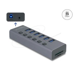   Delock Külső USB 5 Gbps sebességű 6 portos hub kapcsolóval és SD / Micro SD csatlakozási felülettel