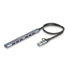   Delock 7 portos vékony USB hub USB Type-C  vagy A-típusú csatlakoztatóval és 1 x USB 5 Gbps A-típusú és 6 x A-típusú USB 2.0 (64273)