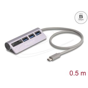   Delock 3 portos USB 5 Gbps hub beépített SD és Micro SD kártyaolvasóval, valamint USB Type-C  csatlakoztatóval