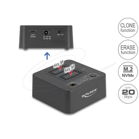   Delock USB 20 Gbps M.2 dokkoló állomás 2 db. M.2 NVMe PCIe SSD-hez klónozó és törlő funkcióval