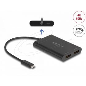   Delock USB Type-C  adapter 2 x DisplayPort 4K 60 Hz-hez DisplayLink  grafikával és USB PD-vel