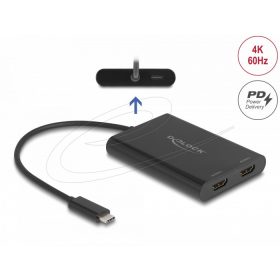   Delock USB Type-C  adapter 2 x HDMI 4K 60 Hz-hez DisplayLink  grafikával és USB PD-vel