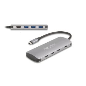   Delock 7 portos USB 10 Gbps Hub és 4K HDMI kimenet USB Type-C  csatlakozóval és PD 3.0 90 Watt