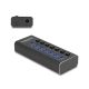 Delock 7 portos USB hub 4 10 Gbps-s porttal és 4 gyorstöltő porttal kijelzővel és kapcsolóval