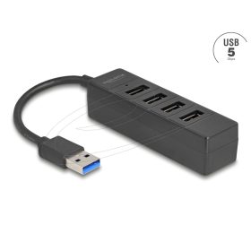   Delock USB Hub 4 porttal USB 5 Gbps 4 x A-típusú USB csatlakozóval fekete