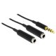 Jack Y elosztó kábel, 1x 3,5 mm jack dugó - 2x 3,5 mm jack aljzat, 0,25 m, fekete, Delock