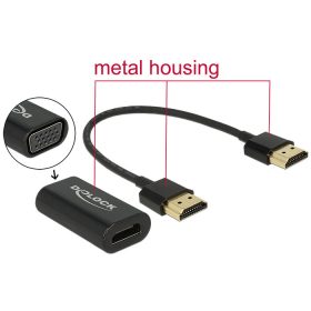  Delock Adapter HDMI-A-csatlakozódugóval > VGA-csatlakozóhüvellyel, fém burkolat, 15 cm-es kábel
