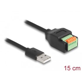   Delock A-típusú USB 2.0 kábel apa - terminal block adapter lenyomó gombbal 15 cm