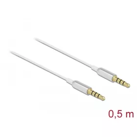   Delock Sztereo jack kábel 3,5 mm 4 tűs apa- apa Ultra Slim, 0,5 m, fehér