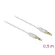 Delock Sztereo jack kábel 3,5 mm 4 tűs apa- apa Ultra Slim, 0,5 m, fehér