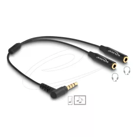   Delock Hangmegosztó sztereo jack apa 3,5 mm - 2 x sztereo jack anya 3,5 mm 4-tűs hajlított