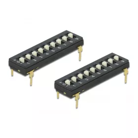   Delock DIP három állású 9 állomásos csúsztató kapcsoló 2,54 mm távolság THT hosszanti fekete 2 darab (66309)