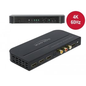   Delock HDMI kapcsoló 3 x HDMI bemenet - 1 x HDMI kimenet 4K 60 Hz Audio Extractor-ral (66498)