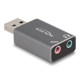   Delock Külső USB hangkártya 2 x 3,5 mm-es sztereo jack Plug & Play audio adapterrel személyi számítógépekhez, laptopokhoz és Mac ...