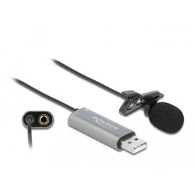   Delock USB Tie Lavalier mindenirányú csiptetős mikrofon 24 bit / 192 kHz és 3,5 mm-es sztereo jack f