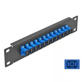   Delock 10  üvegszálas patch panel 12 portos SC Simplex kék 1U fekete