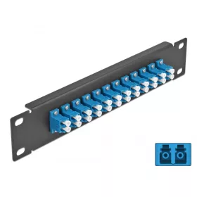   Delock 10  üvegszálas patch panel 12 portos LC Duplex kék 1U fekete