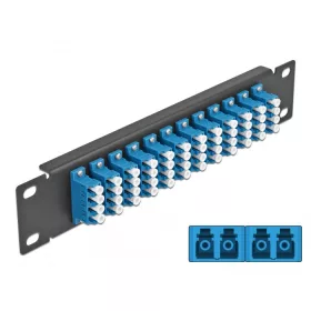   Delock 10  üvegszálas patch panel 12 portos LC Quad kék 1U fekete