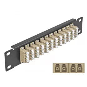   Delock 10  üvegszálas patch panel 12 portos LC Quad bézs 1U fekete