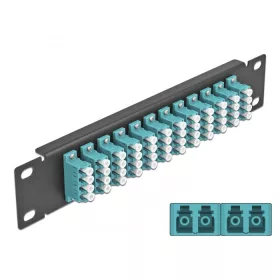   Delock 10  üvegszálas patch panel 12 portos LC Quad vízkék 1U fekete