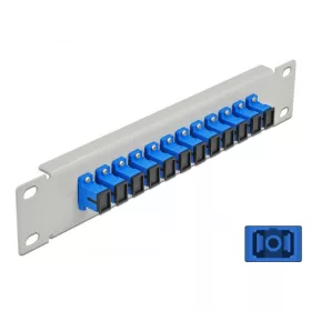   Delock 10  üvegszálas patch panel 12 portos SC Simplex kék 1U szürke