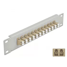   Delock 10  üvegszálas patch panel 12 portos LC Duplex bézs 1U szürke