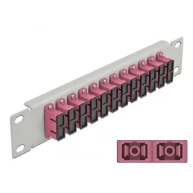   Delock 10  üvegszálas patch panel 12 portos SC Duplex ibolya 1U szürke