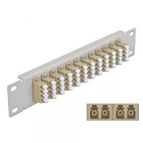   Delock 10  üvegszálas patch panel 12 portos LC Quad bézs 1U szürke