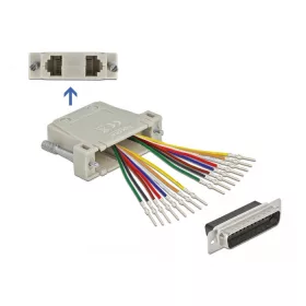   Delock D-Sub 25 tűs krimp apa - 2 x RJ45 anya eszköz készlettel bézs színben