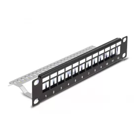   Delock 10  Keystone patch panel 12 porttal és tehermentesítővel 1U fekete