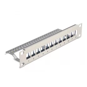   Delock 10  Keystone patch panel 12 porttal és tehermentesítővel 1U szürke