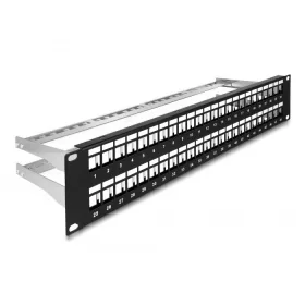   Delock 19  Keystone patch panel 48 porttal és tehermentesítőkkel 2U fekete (66878)