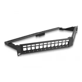   Delock 19  Keystone Patch Panel 24 port húzásmentesítővel 1U ferde fekete