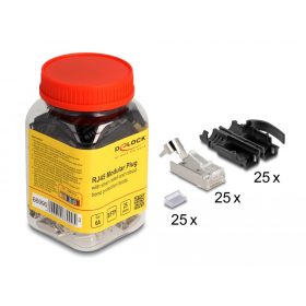   Delock RJ45 Moduláris apa csatlakozó húzásgátló Cat.6A és robusztus hajlításvédő védőburkolat 25 db-os készlet (66990)