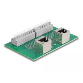   Delock RJ45 2 db. anya - 2 db. Terminal block nyomógombbal hajlított DIM sínhez (66995)