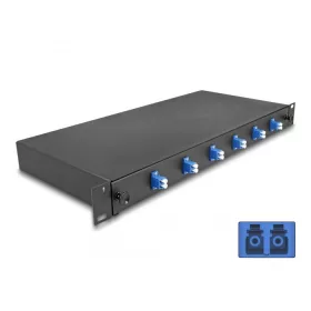   Delock 19  optikai szálösszefűző doboz 6 db. LC Duplex OS2 1U teljes elrendezés kész az összefűzésre