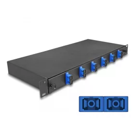  Delock 19  optikai szálösszefűző doboz 6 db. SC Duplex OS2 1U teljes elrendezés kész az összefűzésre