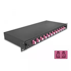   Delock 19  optikai szálösszefűző doboz 12 db. LC Duplex OM4 1U teljes elrendezés kész az összefűzésre