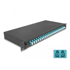   Delock 19  optikai szálösszefűző doboz 24 db. LC Duplex OM3 1U teljes elrendezés kész az összefűzésre