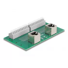   Delock RJ50 2 db. anya - 2 db. Terminal block nyomógombbal hajlított DIM sínhez (67015)