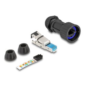   Delock RJ45 apa összeállítás Cat.6A átvezető csatolóval IP68 por és vízhatlan fekete (67049)