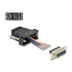   Delock D-Sub 15-tűs anya   RJ12 anya összekötő adapter fekete (67087)