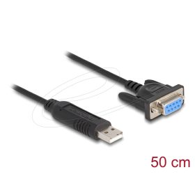   Delock USB 2.0   Soros RS-232 adapter, Sub-D 9 tűs aljzat, csavaros rögzítéssel, kompakt csatlakozóházzal, 50 cm, FTDI chippel