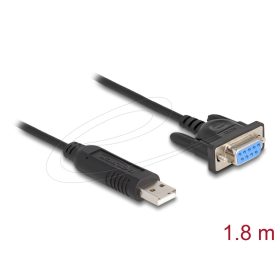   Delock USB 2.0   Soros RS-232 adapter, Sub-D 9 tűs aljzat, csavaros rögzítéssel, kompakt csatlakozóházzal, 1,8 m, FTDI chippel