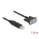 Delock USB 2.0   Soros RS-232 adapter, Sub-D 9 tűs aljzat, csavaros rögzítéssel, kompakt csatlakozóházzal, 1,8 m, FTDI chippel